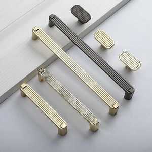 Modern Striped Aluminum Alloy Cabinet Handles <b>Gold</b> Kitchen Wardrobe Door <b>Pulls</b> Matte Black Cupboard Knobs - Product Image 1