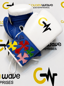 Nuevos Guantes de Boxeo de Cuero Premium No Boxing No Life, Guantes de Entrenamiento y Sparring Duraderos de Alta Calidad, Golden Wave con Múltiples Cruces - Product Image 3