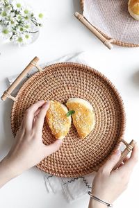 Bandeja de mimbre tejida a mano de Vietnam | Bandejas de bambú natural/mimbre para uso doméstico y restaurante - Product Image 2