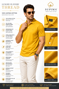 Camisa de Hombre Supima 100% Algodón, Color Amarillo Sólido, Manga Corta, Tela Piqué Mercerizada, Corte Premium, Estilo Casual - Product Image 5