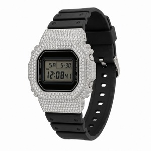 Reloj de lujo de acero inoxidable para mujer con diamantes y esfera azul, caja poligonal, reloj analógico de cuarzo - Product Image 6