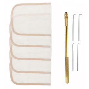 Kit de 4 aiguilles de ventilation en laiton avec crochets en acier et bonnets en filet pour la confection professionnelle de perruques Lace Frontal et de toupets - Product Image 1
