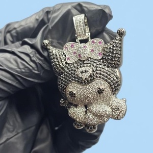 Colgante de Personaje de Dibujos Animados Totalmente Cubierto de Piedras, Colgante de Plata 925 Estilo Hip Hop, Diseño Personalizado, Colgante de Dos Tonos con Múltiples Piedras - Product Image 4