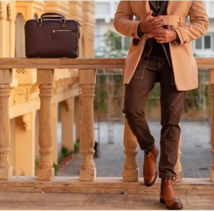 Sacoche d'ordinateur portable unisexe en cuir véritable, de luxe, classique, imperméable, légère, avec fermeture éclair, sac à main professionnel, sac à bandoulière de bureau - Product Image 5