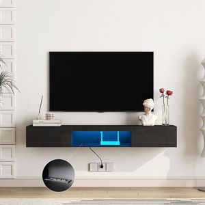 Modern 63\" <b>Wall</b>-Mounted <b>Floating</b> TV Stand with 16 Color LEDs 55 60 65\" Entertainment Center Cabinet - Product Image 5