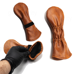 Housse de tête de club de golf en cuir PU marron brodée avec bande élastique, résistante à la poussière, accessoire de golf - Product Image 3