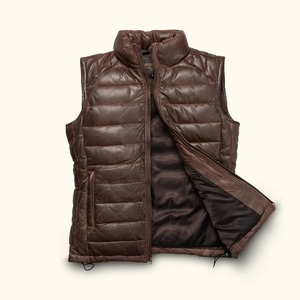 Bridger Leather <b>Down</b> Vest for Men – Premium Insulated Winter Puffer Waistcoat Sleeveless Jacket - Product Image 2