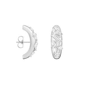 Boucles d'oreilles pendantes 3 carats en diamants de laboratoire à taille fantaisie mixte, en or 14K, serties de griffes hybrides, modernes, sculpturales et minimalistes - Product Image 3