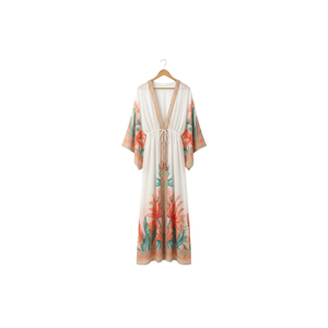 Women's Traditional Floral And <b>Red</b> Moon Embroidery Kimono/Kaftan Short Sleeve Loose Fit Cotton Ethnic Wholesale Women's Wear - Product Image 2