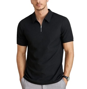 Wholesale High Quality Customized Logo <b>Classic</b> Polo T-shirts for Men Quarter Zip Ribbed Knit Polo Shirt - Product Image 1
