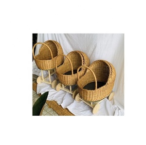 Handmade Natural Brown Rattan Toy Pram Buggy Stroller Wooden Frame Birthday Gift for Girl or Boy-Kid Furniture - Product Image 3