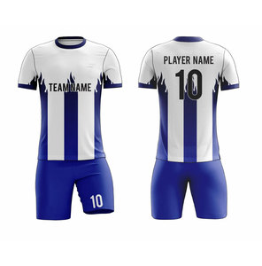 Custom Sublimated Soccer Uniform Set Adult Unisex Striped <b>White</b> Blue Jersey Shorts Moisture Wicking Athletic Fit - Product Image 1
