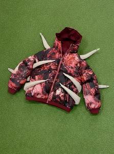 Veste matelassée à capuche pour homme avec motif imprimé 3D, couleur rouge et noir, coupe-vent, streetwear, style anglais, doublure en sherpa - Product Image 5