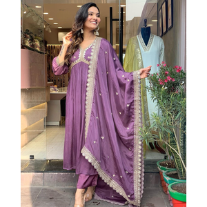 Hermoso Conjunto de Vestido Alia con Dupatta y Pantalón para Fiestas, Talla XL - Product Image 2