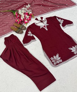 Top Patiala con bordado islámico y dupatta para mujer, corte regular, ropa informal india y pakistaní (MT-4021) 84484 - Product Image 4