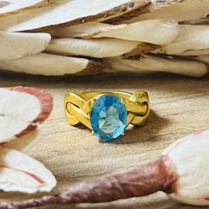 Anillo de Topacio Azul en Oferta, Anillos Minimalistas de Latón para Mujer, Chapado en Oro de 18k, Banda Entrelazada, Joyería de Cóctel, Venta al por Mayor/OEM/ODM - Product Image 1
