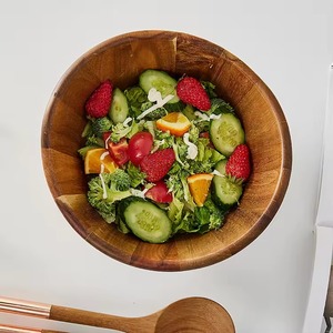 Round Wooden Salad & Dinner Serving Bowl Handmade Modern Eco-Friendly Wedding Reusable for Party Kitchen - Product Image 4