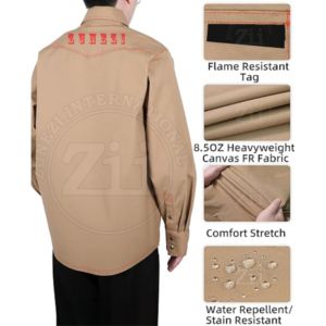 T-shirts ignifuges à manches longues pour hommes OEM Khaki NFPA2112 CAT2 7oz pour soudeurs et équipes de travail FR légers ZUNEZI International - Product Image 4