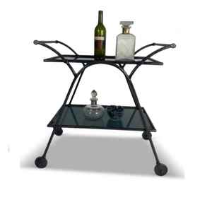 Geometric Gold Stainless Steel Bar Cart with Glass and Wood Shelves 4-Wheel Modern <b>Serving</b> <b>Trolley</b> for Home Kitchen Dining Room - Product Image 6