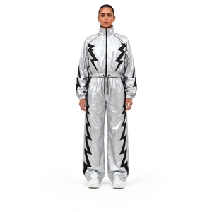 Black Nylon Tracksuit Jacket and Pants <b>Set</b> for Sports Training Fitness Workout Outdoor and Casual Athletic Wear - Product Image 1