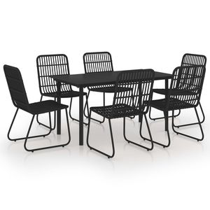 Juego de Comedor de Ratán Sintético Negro con Muebles de Patio de Acero con Recubrimiento en Polvo y Vidrio - Product Image 2