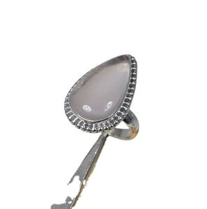 แหวนเงินสเตอร์ลิง925แหวนโรสควอตซ์925แหวนพลอยสีเงินสเตอร์ลิงเดือนแรกคลอดพลอยลูกแพร์เรียบของขวัญสำหรับเธอ - Product Image 1