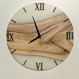 Modern Handmade Wooden Wall <b>Clock</b> Walnut Wood Resin <b>Clock</b>: Silent White Epoxy Wall Decor - Product Image 1