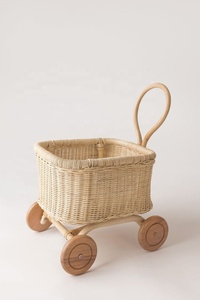 Rattan Hand Woven Baby <b>Stroller</b> With Wooden <b>Wheels</b> For 0-<b>3</b> Years Old Kids Nursery Furniture - Product Image 3
