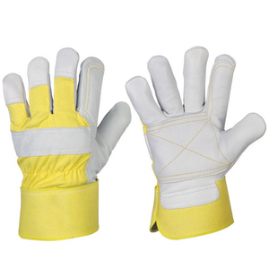Gants de travail en cuir de daim, couleur jaune, à doigts entiers, avec manchette élastique, pour hommes, best-sellers. - Product Image 4