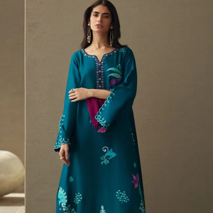 Indian <b>Silk</b> Kaftan-Modern Wrinkle-Free Quick Dry Loose Fit Floor-Length Dress for Wedding and Party All Seasons - Product Image 1