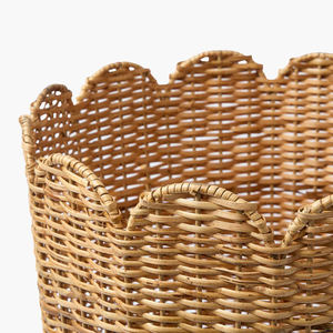 Panier à linge en rotin tressé à la main avec poignées, panier de rangement en osier naturel avec bord festonné pour chambre, salle de bain et maison - Product Image 3