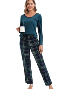 Women's Long-Sleeve V-Neck Animal Print Pajama Set Soft 100% Cotton Breathable Luxury Spring Pajamas Drawstring Closure 2-Piece - Product Image 6