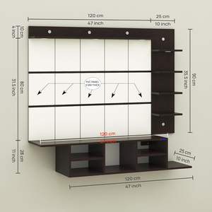 Meuble TV mural en bois d'ingénierie avec panneau arrière en PVC rayé et éclairage LED intégré |   Meuble TV avec boîte de rangement ouverte (Wengé/Blanc) - Product Image 2