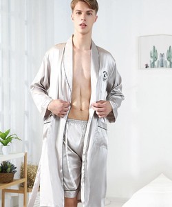 High Quality <b>Men's</b> Solid Knitted Soft Casual Sleepwear Long Sleeve Nightgown <b>Pajamas</b> Robe <b>Sets</b> Plus Size - Product Image 6