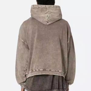 Sweat à capuche vintage en coton épais pour homme, coupe oversize, délavé à l'acide, imprimé numérique personnalisé, style streetwear, tissu français - Product Image 5