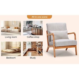 Fauteuil d'appoint en bois massif de style moderne du milieu du siècle avec coussin pour salon et lecture, chaise rembourrée durable - Product Image 3
