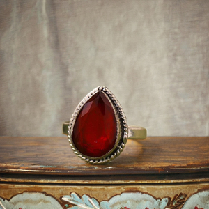 Stylish Antique Silver Fine Gemstone <b>Ring</b> with Red Stone Trendy Design Women's Everyday Wear Great Parties Gift Idea <b>Indian</b> Made - Product Image 1
