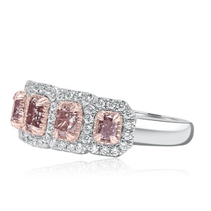 New Arrival Lab Grown Fancy Brownish Pink <b>Cushion</b> Diamond Halo <b>Wedding</b> Band in 14K White Gold Diamond Band for Women's - Product Image 4