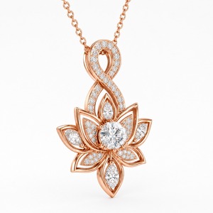 Collar con Colgante Fino de Loto Infinito de Oro Rosa de 18K con Diamante Cultivado en Laboratorio, Marquise Pave, Certificado IGI, Personalizado - Product Image 1