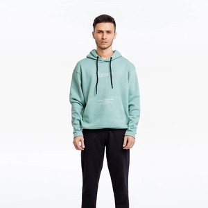 Sweat-shirt à capuche vert menthe pour homme, coupe classique, décontracté, couleur unie, avec poches, en molleton tricoté surdimensionné pour l'automne - Product Image 3