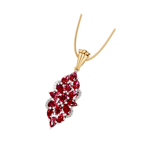 Collar de piedra natal de Julio para mujer, colgante de racimo de piedras preciosas de rubí con corte de pera ovalada, joyería fina chapada en oro blanco sólido de 14K/18k - Product Image 3