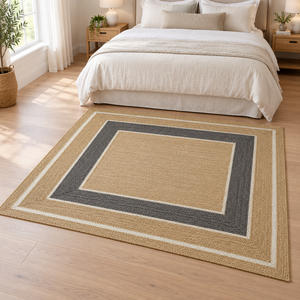 Custom Made Handwoven Natural Jute <b>Modern</b> Non-Slip Square Flatweave Area <b>Rug</b> with Cream Border for <b>Living</b> <b>Room</b> Bedroom Entryway - Product Image 6