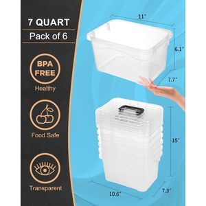 Set di 6 Contenitori di Plastica da 7 Quarti con Manici e Chiusure a Scatto, Pratici Contenitori con Coperchi - Product Image 2