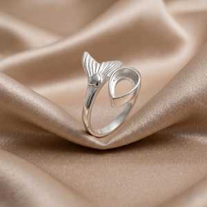 Base de anillo Cola de Ballena para piedra en forma de pera, estilo playa, inspirada en el océano, componente para joyería DIY, base de anillo de verano - Product Image 2