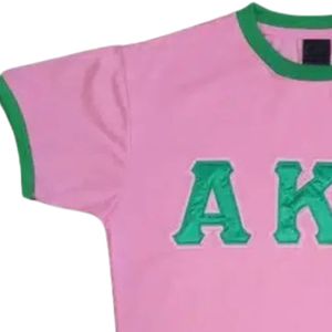 T-shirt rose à col contrastant vert pour femme, haut décontracté à manches courtes, vêtement de mode confortable pour le quotidien, style équipe - Product Image 5