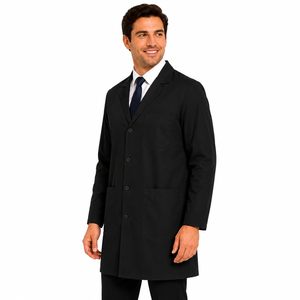 Bata de Laboratorio Negra para Hombre, Manga Larga, Cierre de Botones, Color Sólido, Algodón y Poliéster, Corte Regular, para Uso Hospitalario - Product Image 3