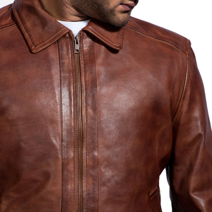 Unisex <b>Brown</b> Genuine <b>Leather</b> Classic Zipper Waterproof Windproof Breathable Eco-Friendly Bomber <b>Jacket</b> Streetwear Winter Casual - Product Image 4