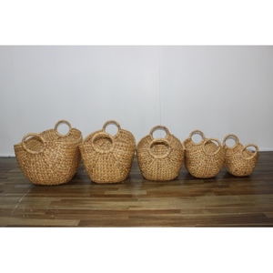 Eco-Friendly Natural <b>Water</b> <b>Hyacinth</b> Oval Storage <b>Baskets</b> with Handles Rustic Design for Laundry Storage & Home Organization - Product Image 4