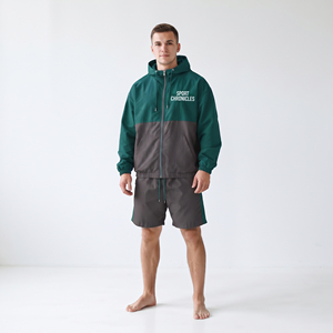<b>Men's</b> Sports Hooded Tracksuit Set Color Blocking Lightweight Hooded <b>Jacket</b> Custom Rain Shorts <b>Men</b> Shorts Windbreaker <b>Track</b> Set - Product Image 1