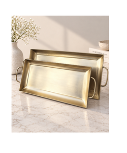 Bandeja de metal color oro para chocolate con asas, diseño admirable, juego de dos bandejas de diferentes tamaños para servir bocadillos y postres. - Product Image 1